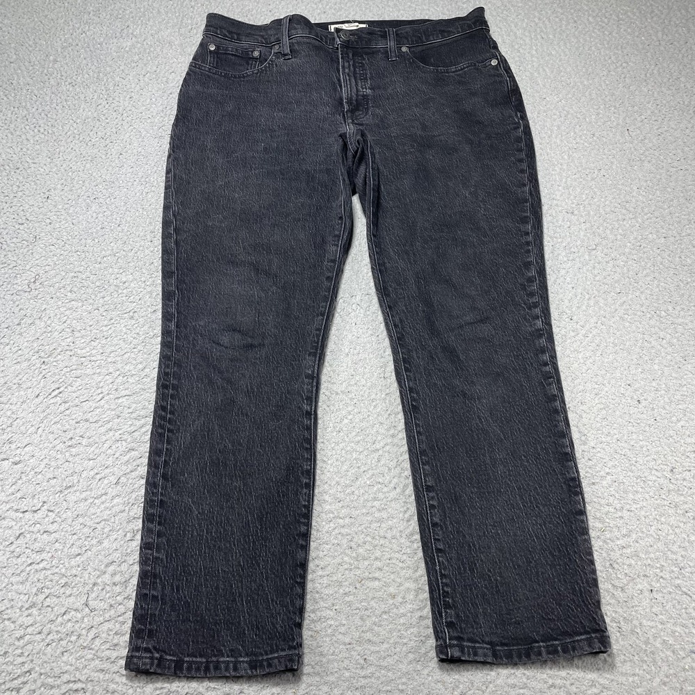 Madewell Mid Rise‎ Perfect Vintage Jeans Womens 30 Black Straight Denim 34x26